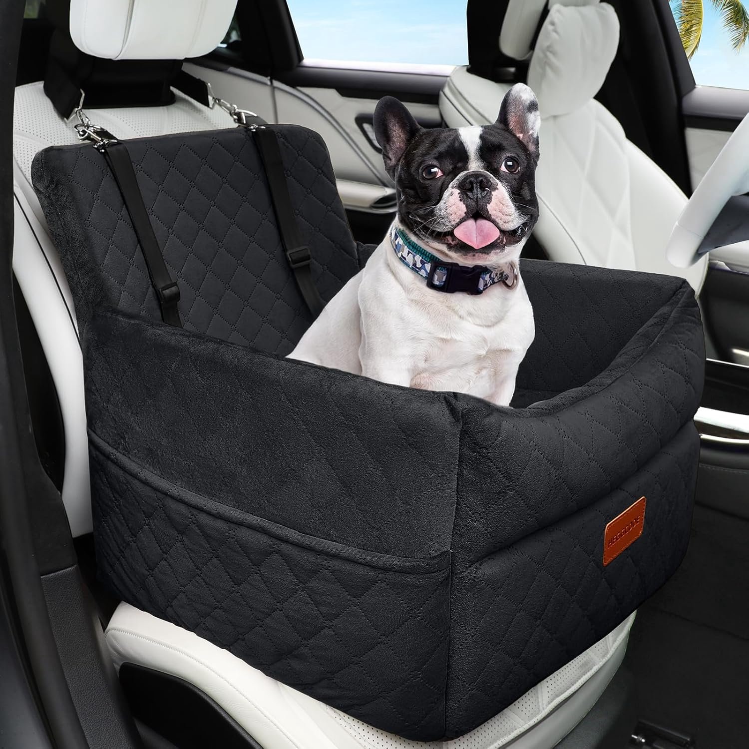 KZQ Autostoel Hond & Hondenmand Auto - Met Verhoogd Zitkussen & Memory Foam - Hondenstoel Auto met Veiligheidsgordel - Voor Kleine & Middelgrote Honden tot 16 kg - Wasbaar - Zwart