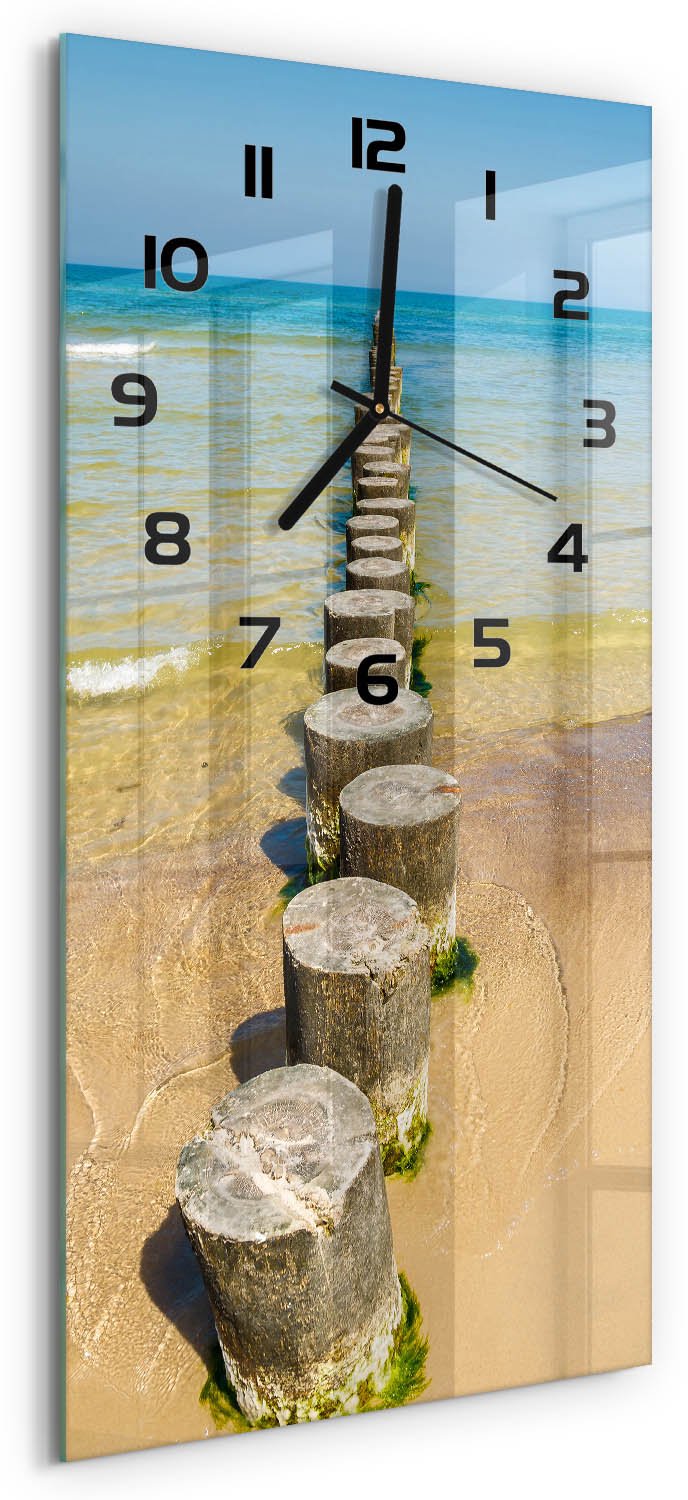 Tulup Wandklok - Golfbreker Decoratieve Glazen Klok - 30x60 cm - Blauw Glazen Wandklok Design - Zwarte handen - Rechthoekige Klok - Glazen Klok Met Print - Wandklok Glas Met Motief