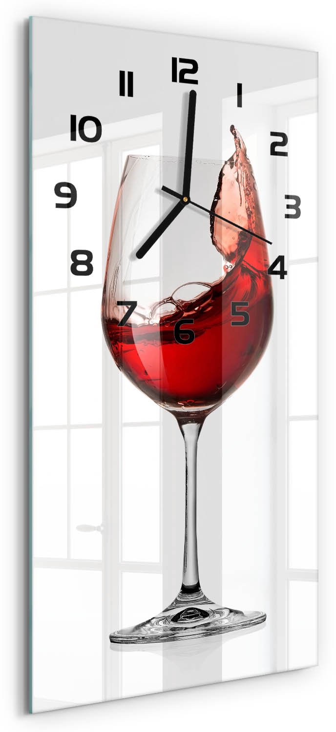 Tulup Wandklok - Rode wijn Gekleurde Glazen Klok - 30x60 cm - Rood Glazen Klok Met Print - Zwarte handen - Rechthoekige Klok - Moderne Wandklok Glas - Wandklok Glas Decoratie