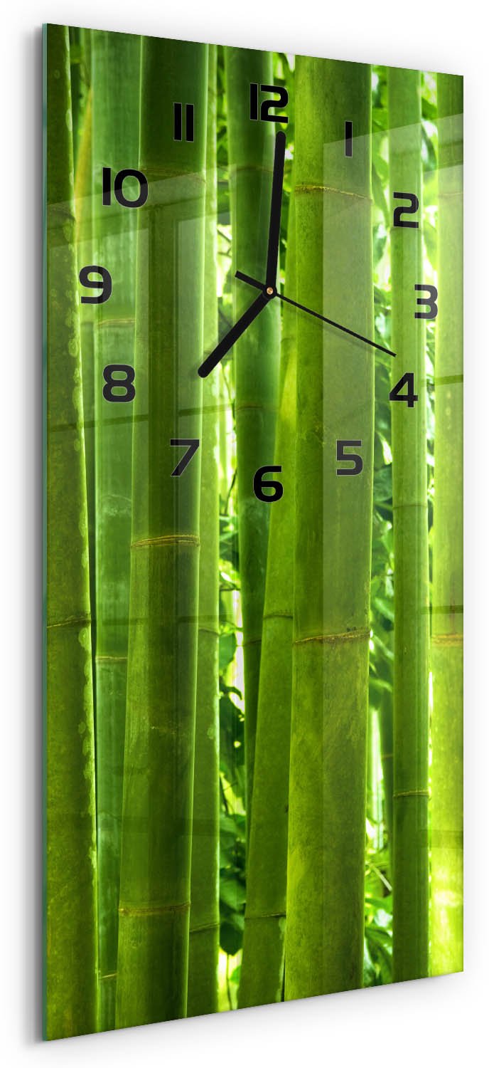 Tulup Wandklok - Bamboe Gekleurde Glazen Klok - 30x60 cm - Groente Glazen Klok Met Print - Zwarte handen - Rechthoekige Klok - Moderne Wandklok Glas - Wandklok Glas Decoratie