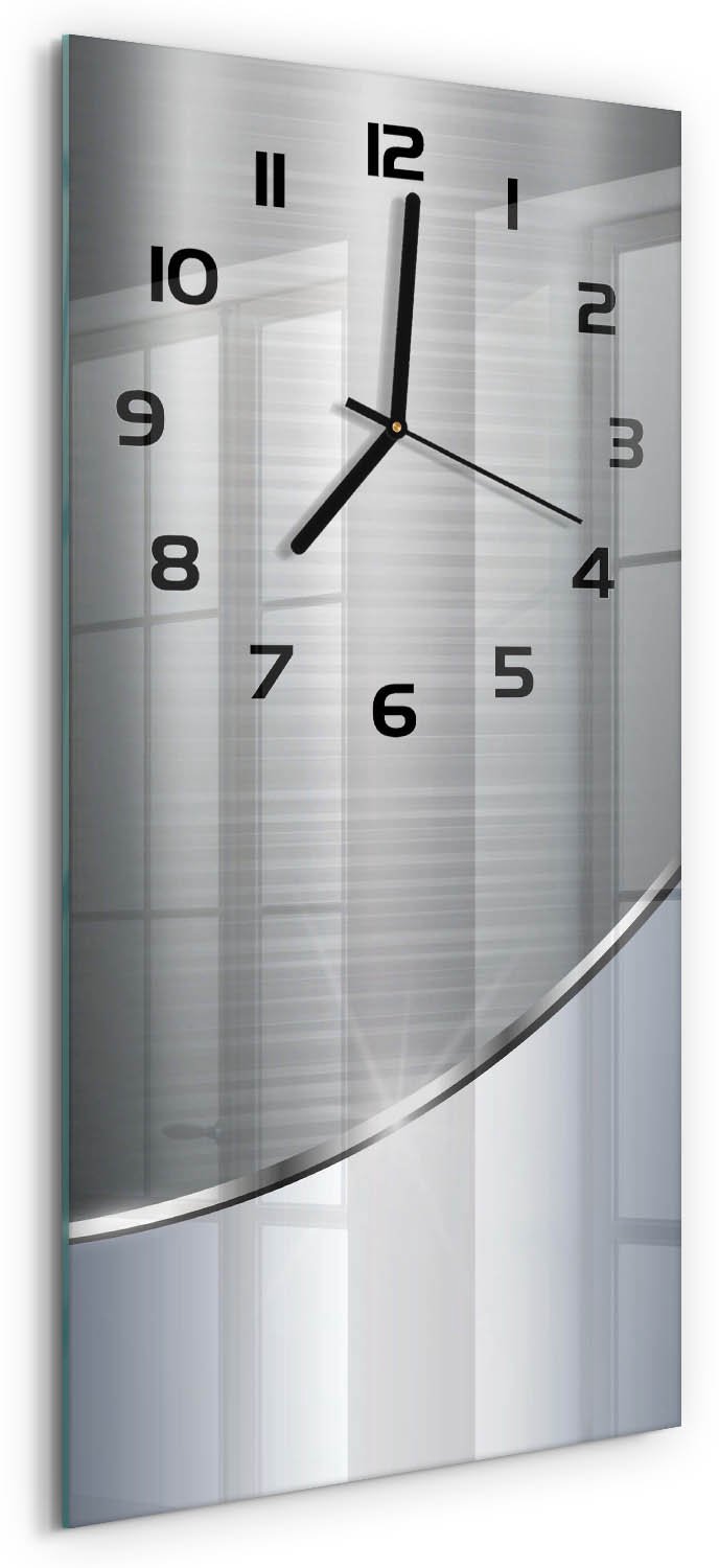 Tulup Wandklok - Metaalabstractie Wandklok Glas Met Motief - 30x60 cm - Zilver Decoratieve Glazen Klok - Zwarte handen - Rechthoekige Klok - Gekleurde Glazen Klok - Glazen Klok Met Print