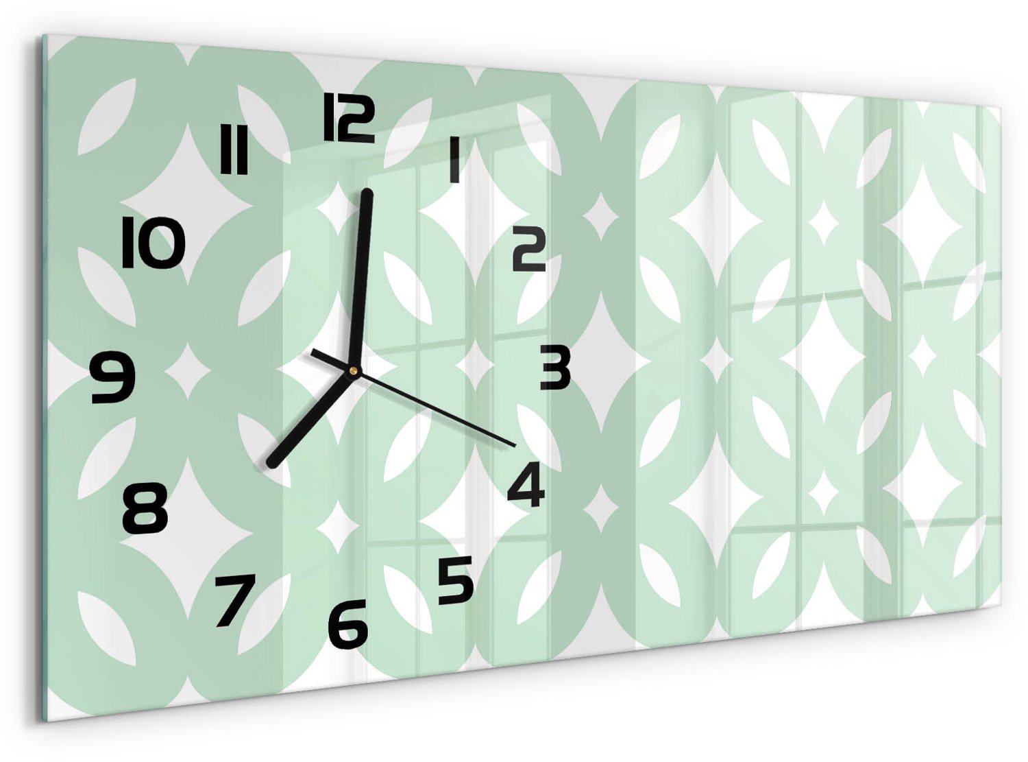 TULUP Wandklok - Geometrische achtergrond Klok Glas Met Opdruk - 60x30 cm - Groente Moderne Wandklok Glas - Zwarte handen - Rechthoekige Klok - Decoratieve Glazen Klok - Glazen Wandklok Design