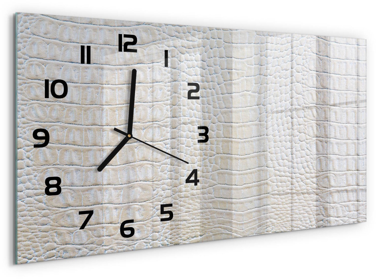 TULUP Wandklok - Krokodillenhuid Glazen Klok Met Print - 60x30 cm - Beige Wandklok Glas Met Motief - Zwarte handen - Rechthoekige Klok - Wandklok Glas Decoratie - Gekleurde Glazen Klok