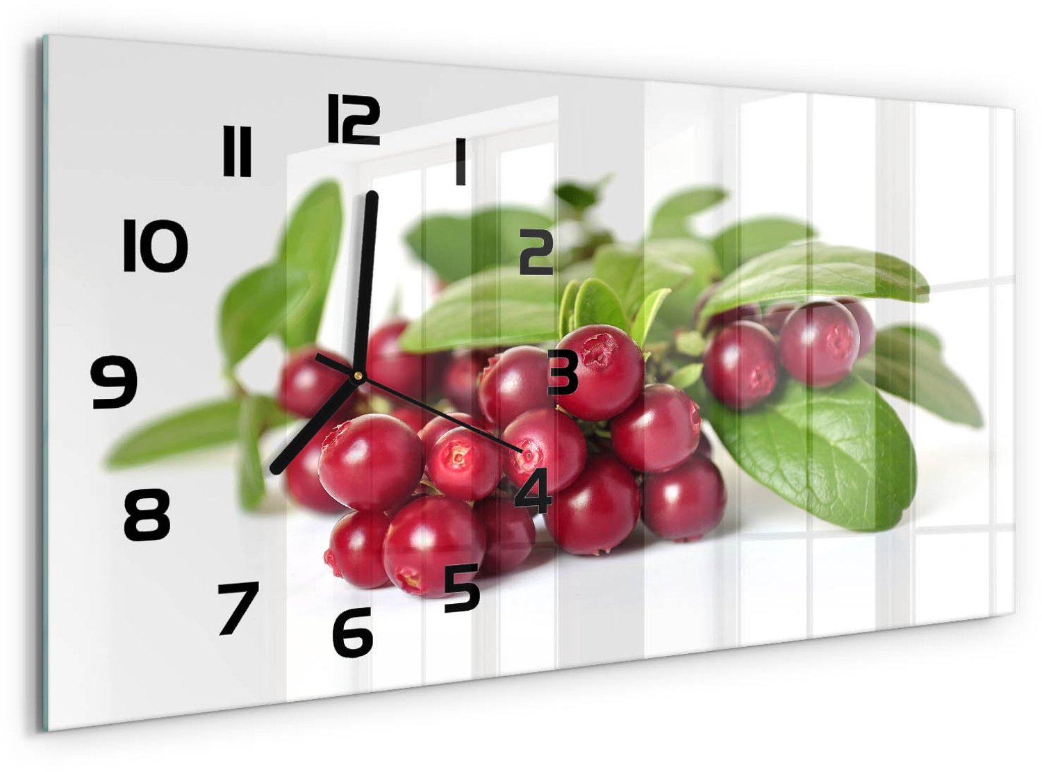 TULUP Wandklok - Cranberries Klok Glas Met Opdruk - 60x30 cm - Rood Moderne Wandklok Glas - Zwarte handen - Rechthoekige Klok - Decoratieve Glazen Klok - Glazen Wandklok Design