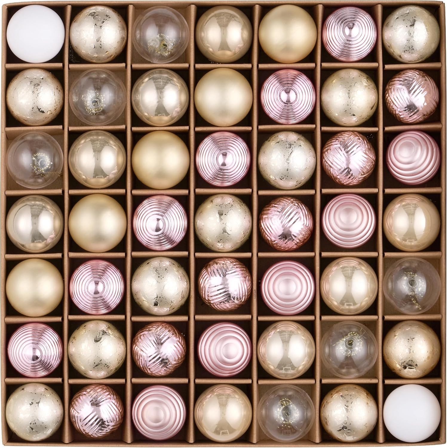 Kerstballen Set van 49 Stuks met Cadeaupakket - 3 cm Decoraties voor de Kerstboom in Roze Goud met Hanger en Kerstthema