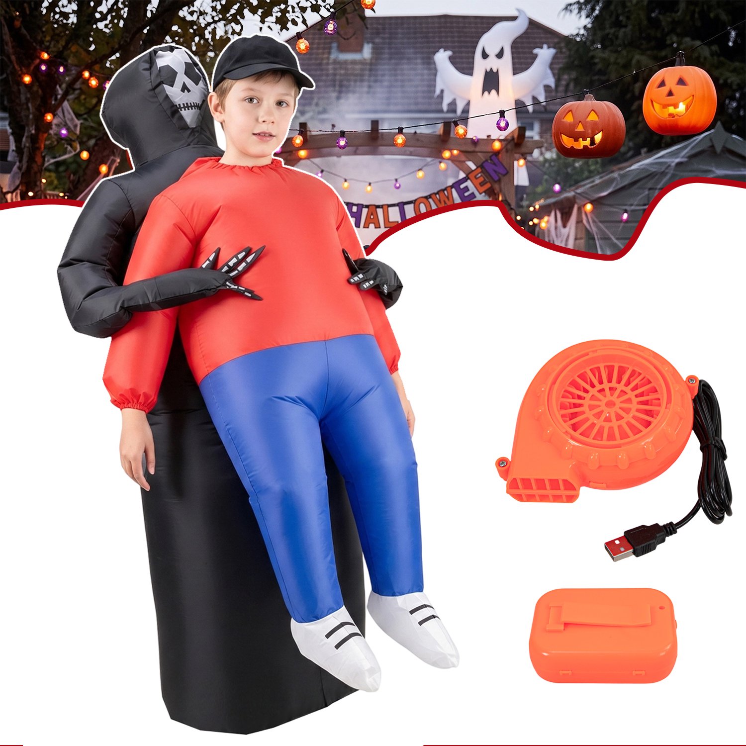 Opblaasbaar Kostuum Van De Magere Hein - Halloweenkostuums Voor Kinderen - Opblaasbare Spookkostuums