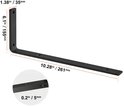 Zwarte L-vormige plankdrager met afmetingen van 10,28 inch lang, 6,1 inch hoog en 0,2 inch dik.