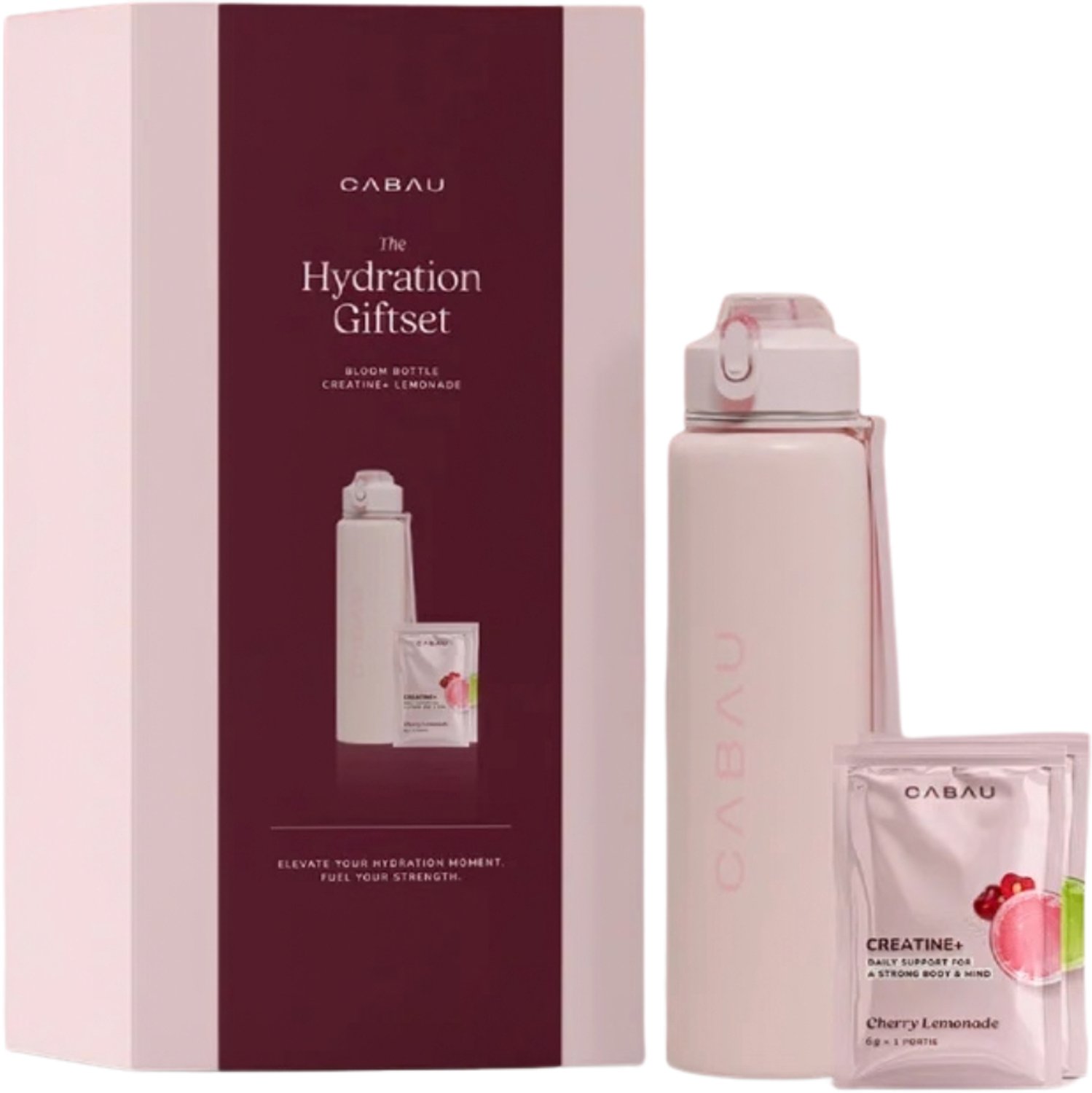 Cabau - Hydration Giftset - Bloom Waterfles + Creatine+ - Pink - Cadeauset voor Vrouwen