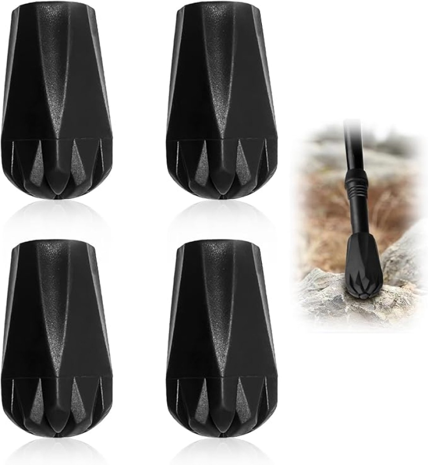 Arvion Set van 4 Rubberen Doppen voor Nordic Walking-stokken - Antislip Wandelsokken 12 mm - Zwart