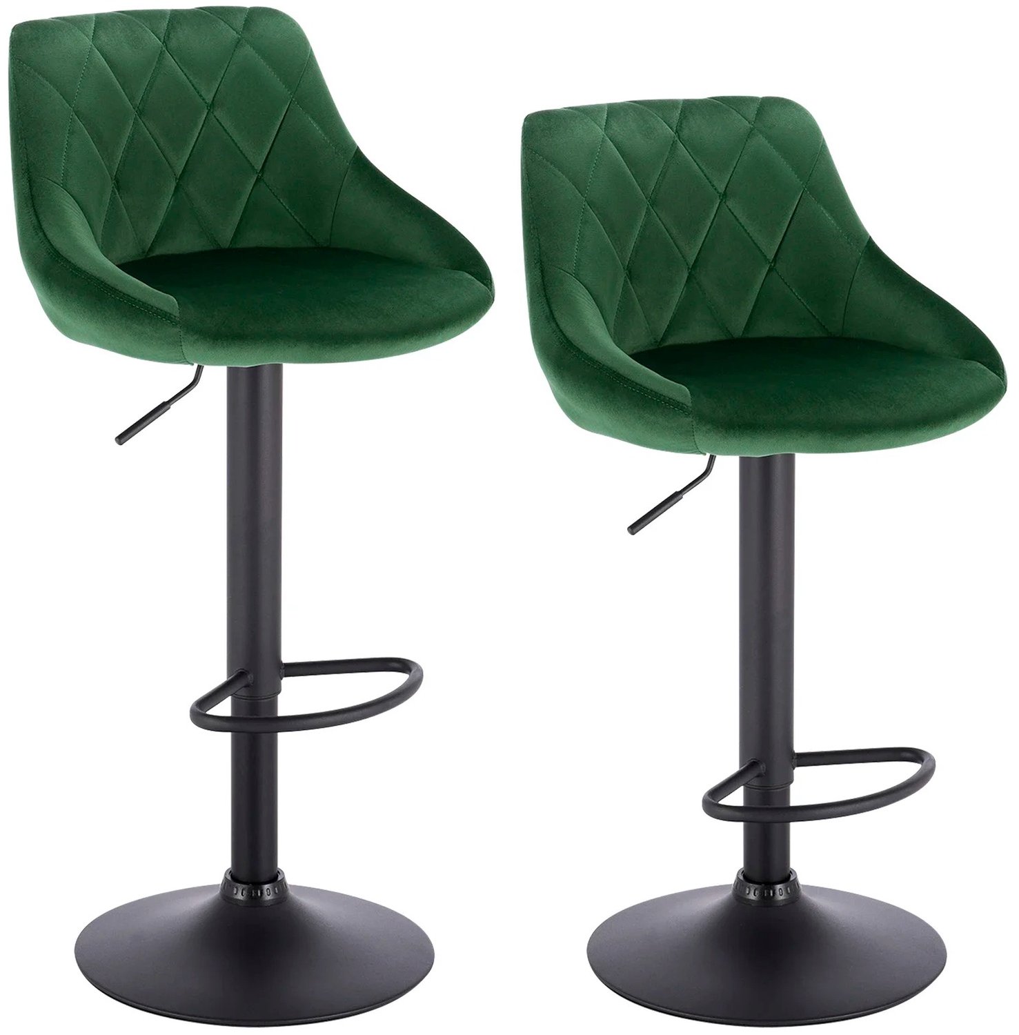 ArtiZo Barkruk set van 2 - keukenstoel - met voetsteun - 360° draaibaar - donker groen fluweel - in hoogte verstelbaar - 38.5x38.5x84-106 cm