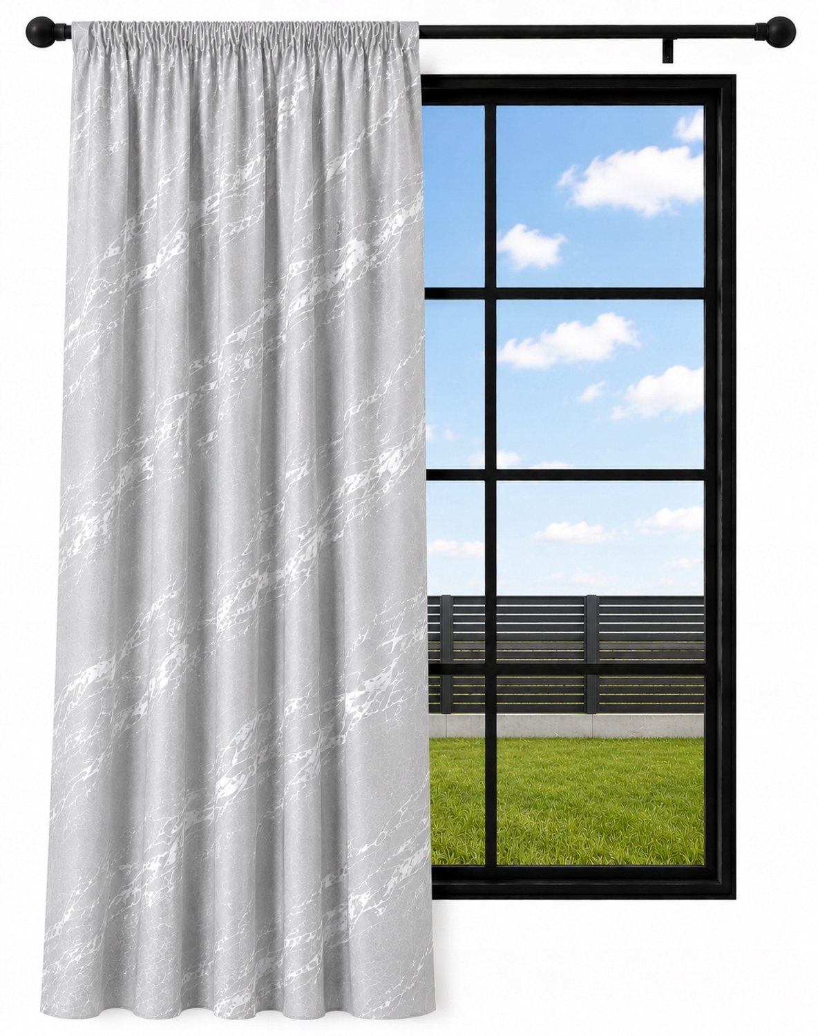NOW-ART Gordijn Velours 140x220cm Marmor Grijs met Zilver - Wave Pliss