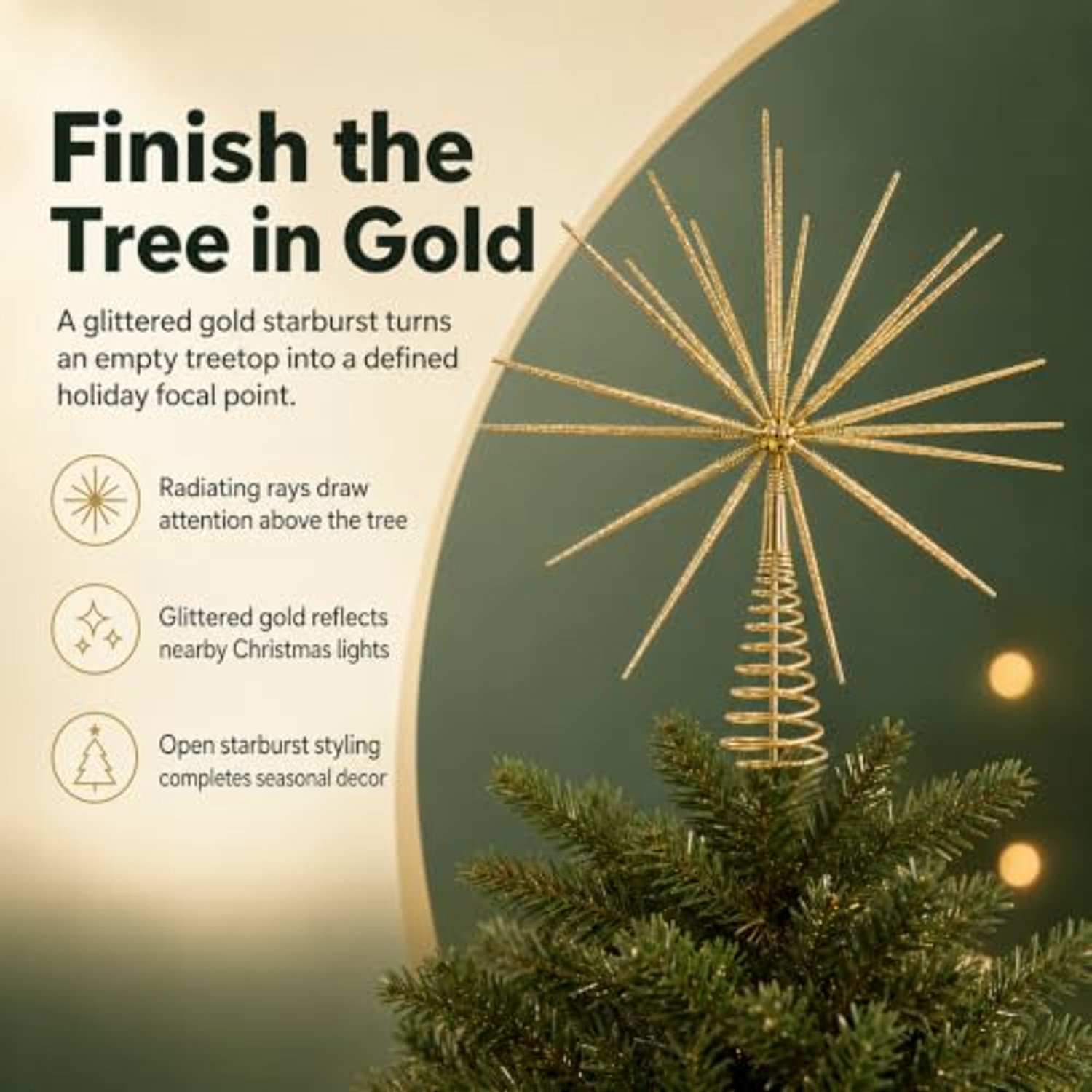 Kerstboomversiering - Kerstboom Piek - Gouden Ster Topper - Stervormige Boomtopper - Kerstboom Woonkamer - 37 x 37 x 6 cm - Goud – foto 7