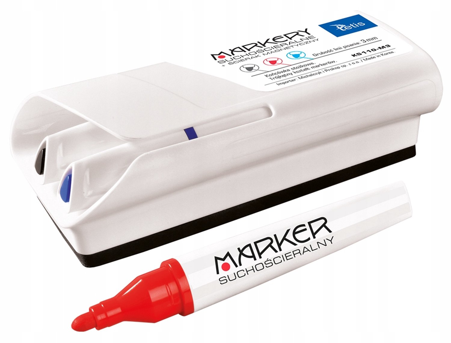 Tetis Whiteboard Markers Set met Magneetwisser - 3 Kleuren