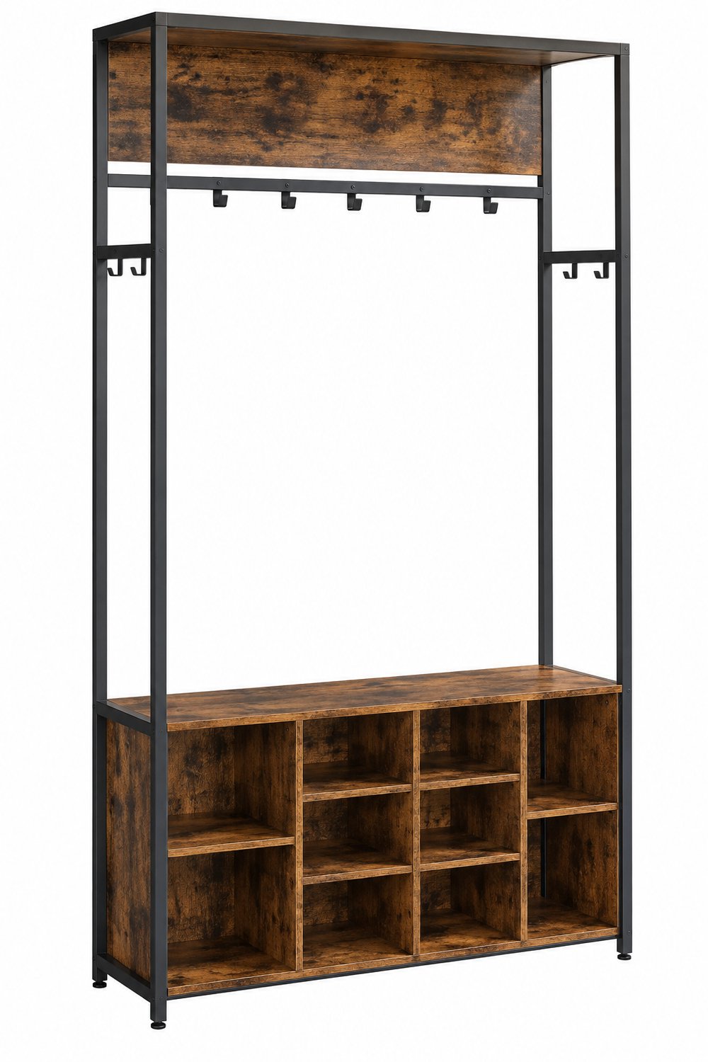 Tremeo 4-in-1 Kapstok met Schoenenrek - Verstelbaar - Schoenenbank - Halmeubel - Schoenenbank - 14 haaks - Vintage - 100x32x180 cm