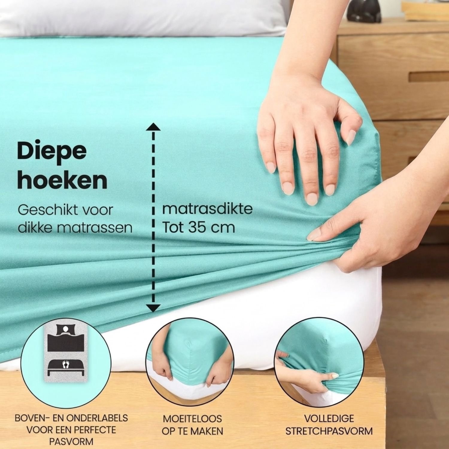 ApexArte® Matrasovertrek 180x200 - Hoeslaken - Matrashoes - Super Zacht-Spa Blauw
