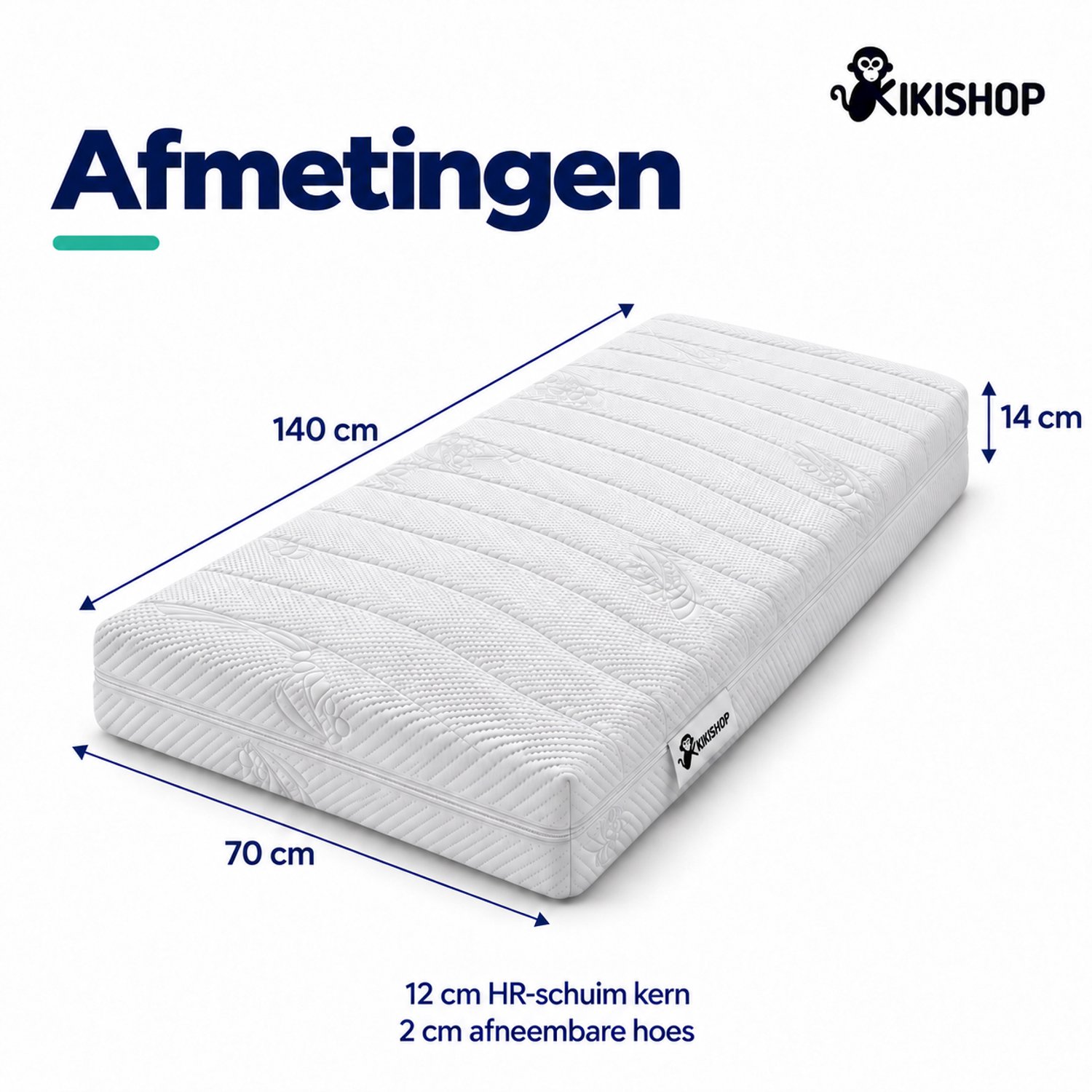 Kikishop Babymatras 70x140 cm - 14 cm dik - HR-schuim - Ledikant