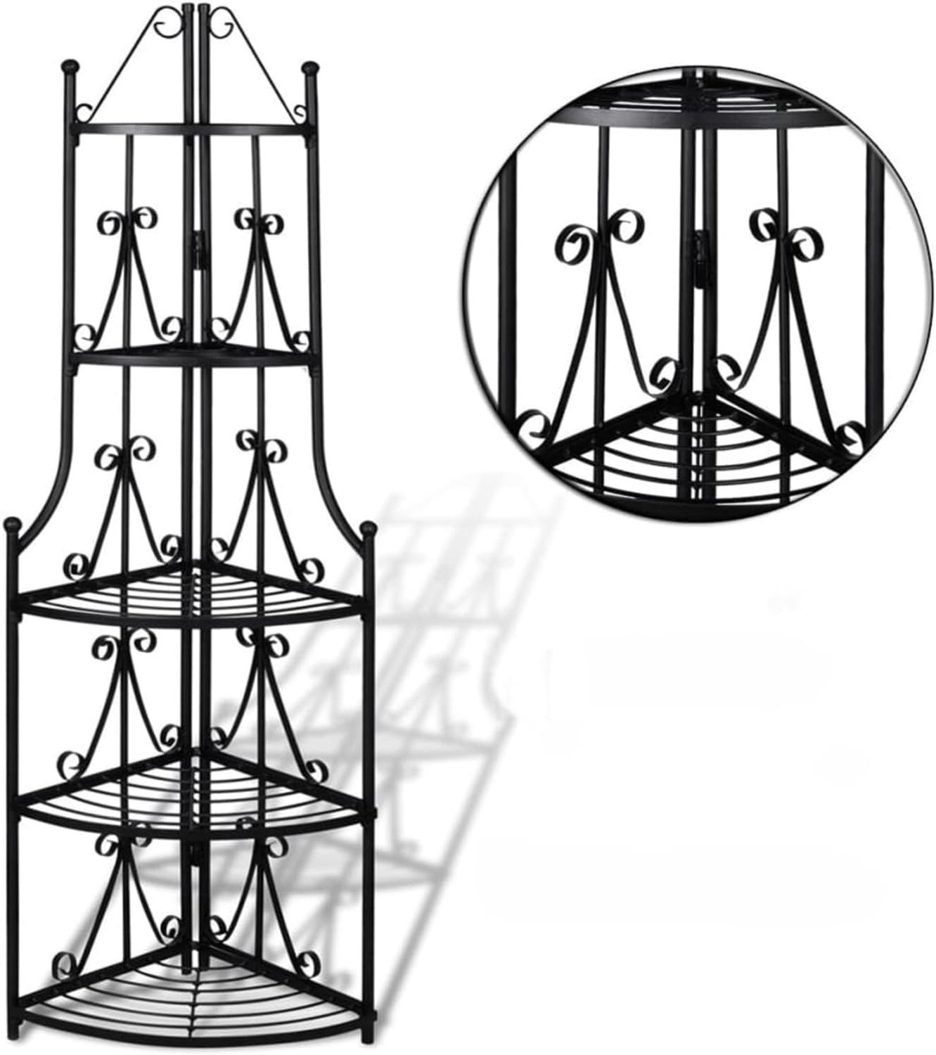 Decoratieve Hoekplantenstandaard met 5 Niveaus voor Binnen en Buiten – Zwart Metalen Plantenrek voor Woonkamer, Tuin, Balkon en Kantoor – Ruimtebesparende Plantenhouder