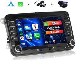 Boscer Autoradio - Geschikt voor Volkswagen, Skoda & Seat - Apple Carplay & Android Auto - Android 15 - 4+64GB - 7 Inch HD Touchscreen - Bluetooth, USB, Wifi & MP5 - Navigatiesysteem - Achteruitrijcamera & Microfoon