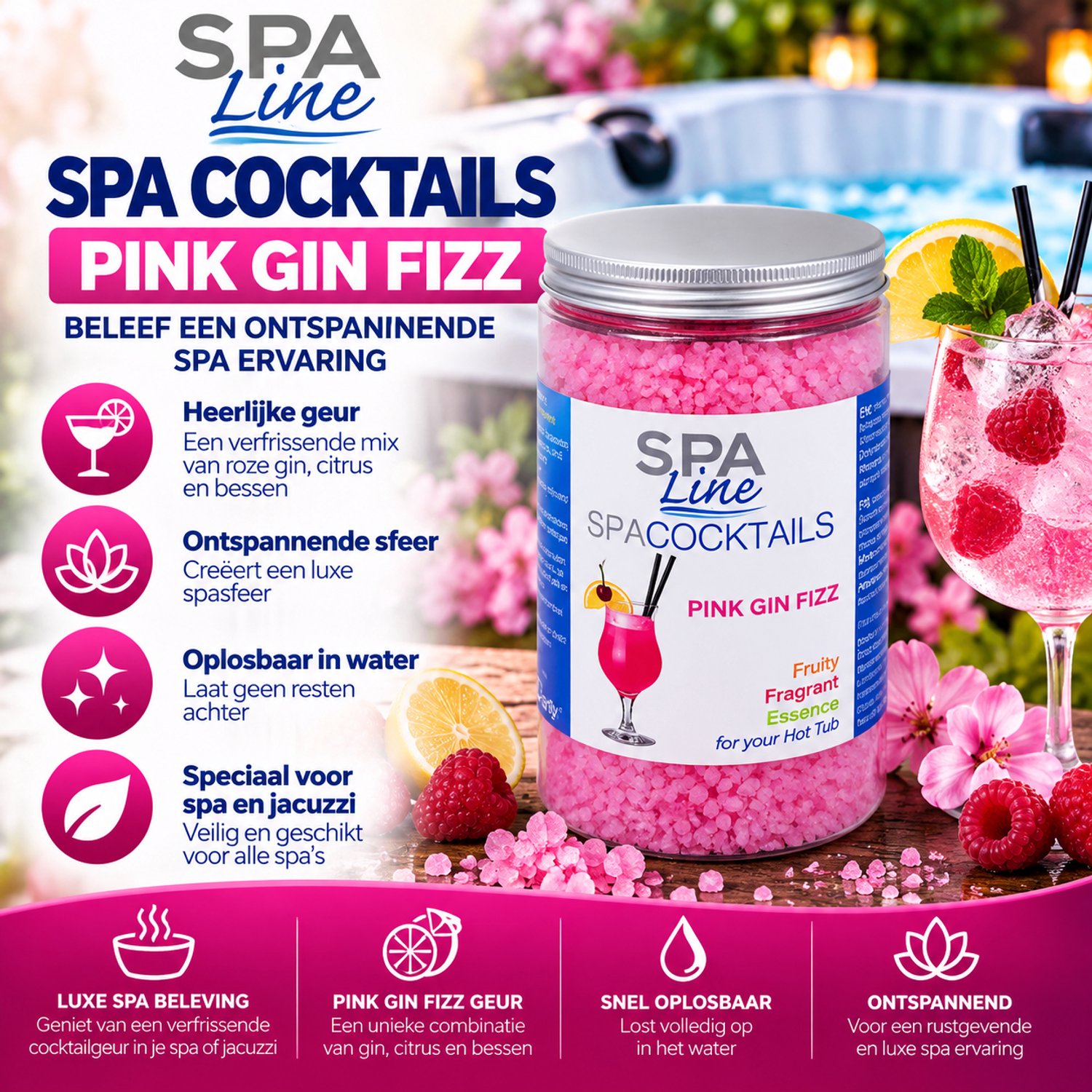 Spa Line Pink Gin Fizz Spa Zout – Jacuzzi Zout voor Spa en Bubbelbad