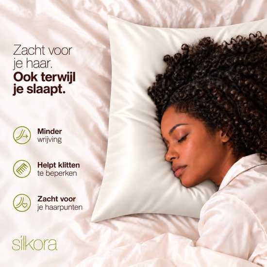 Silkora Premium Silk Pillowcase - 50x70 cm - 22 Momme 100% Moerbei Zijden Kussensloop Met Verborgen Rits - Anti-rimpel, Verkoelende, Anti-pluis - Off-White — cadeau in Wonen & Interieur - foto 2