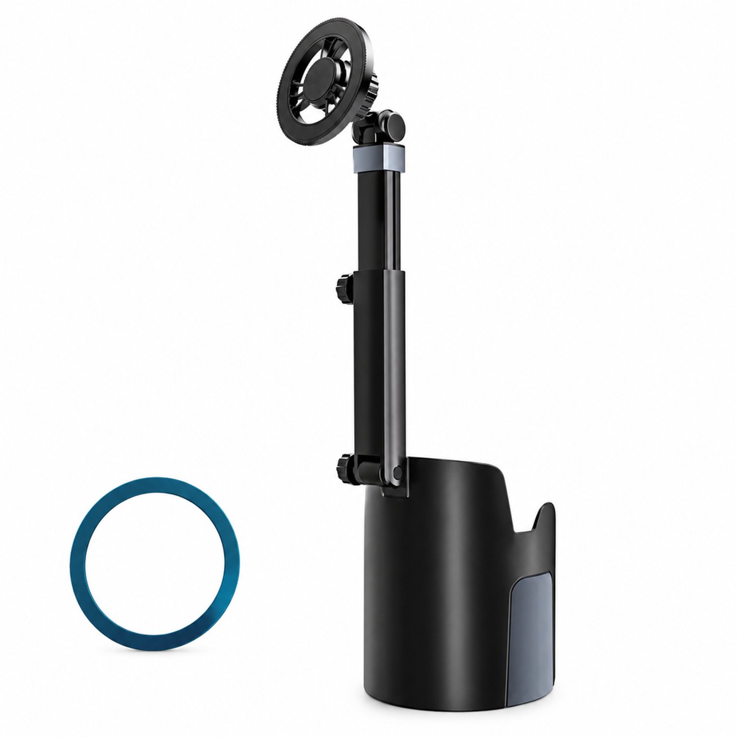 Telefoonhouders auto: magnetische telefoonhouder voor de bekerhouder met uitschuifbare arm, inclusief 1 magnetische plaat