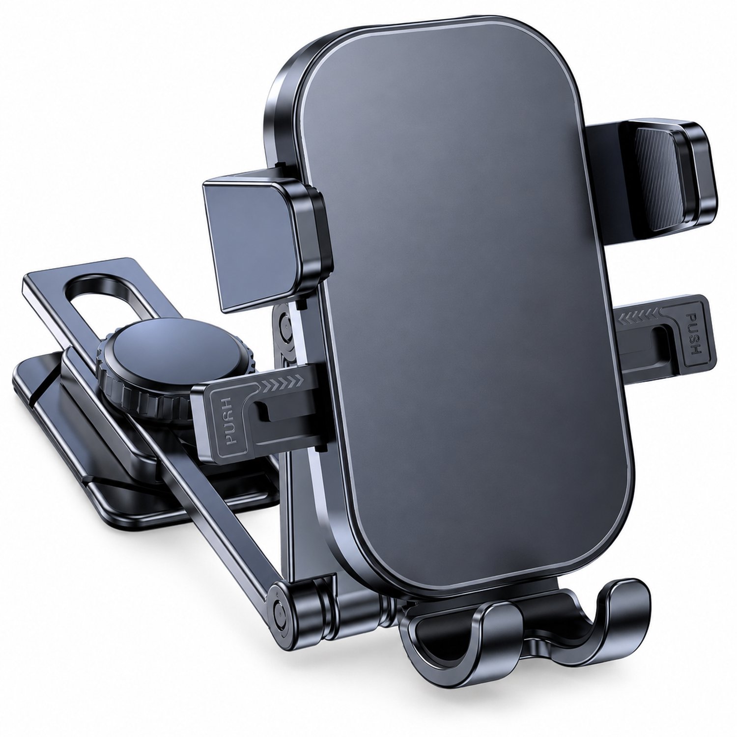 Telefoonhouders auto: zwarte telefoonhouder van aluminiumlegering voor middenconsole en zwevend scherm