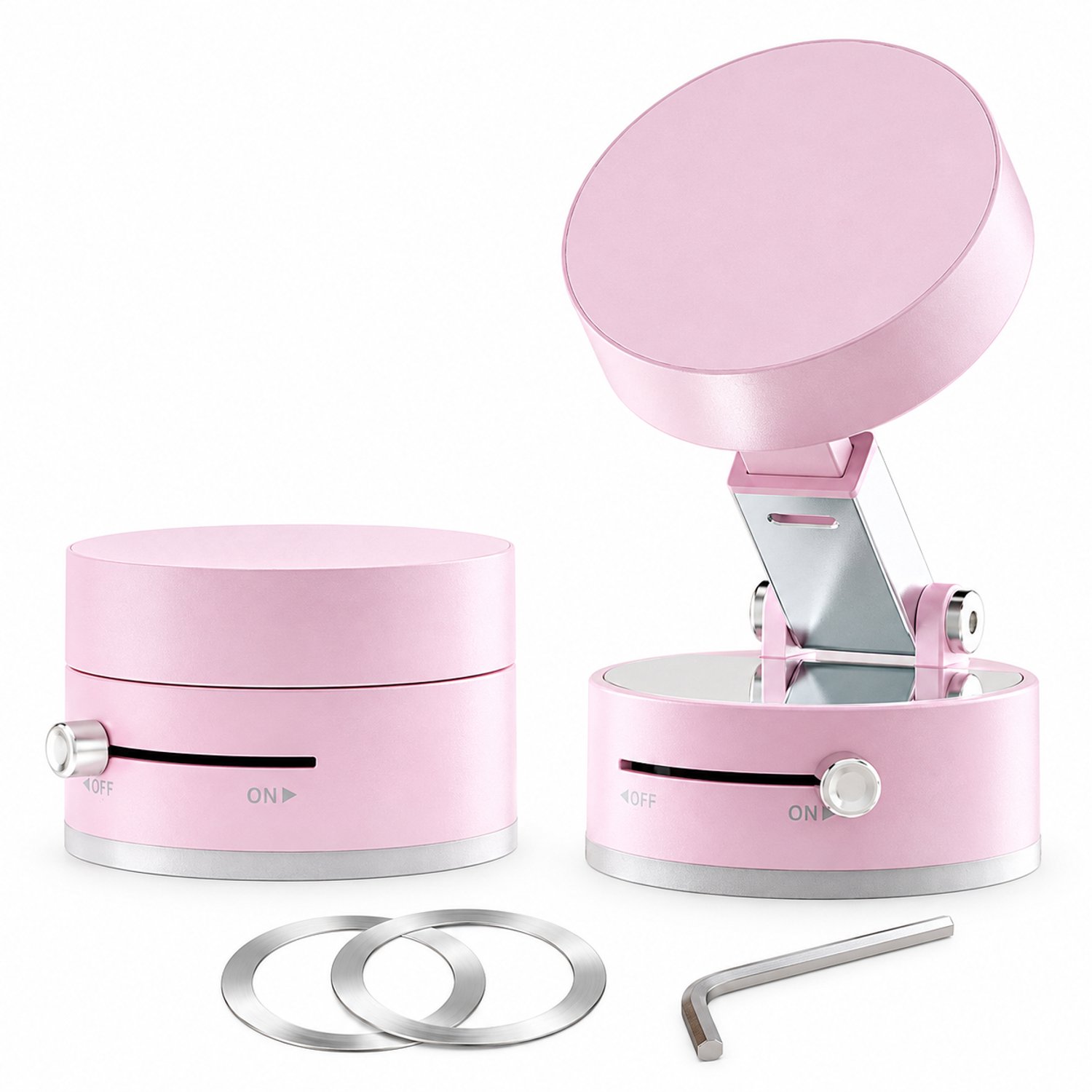 Roze magnetische telefoonhouder met vacuümzuignap en verstelbare arm