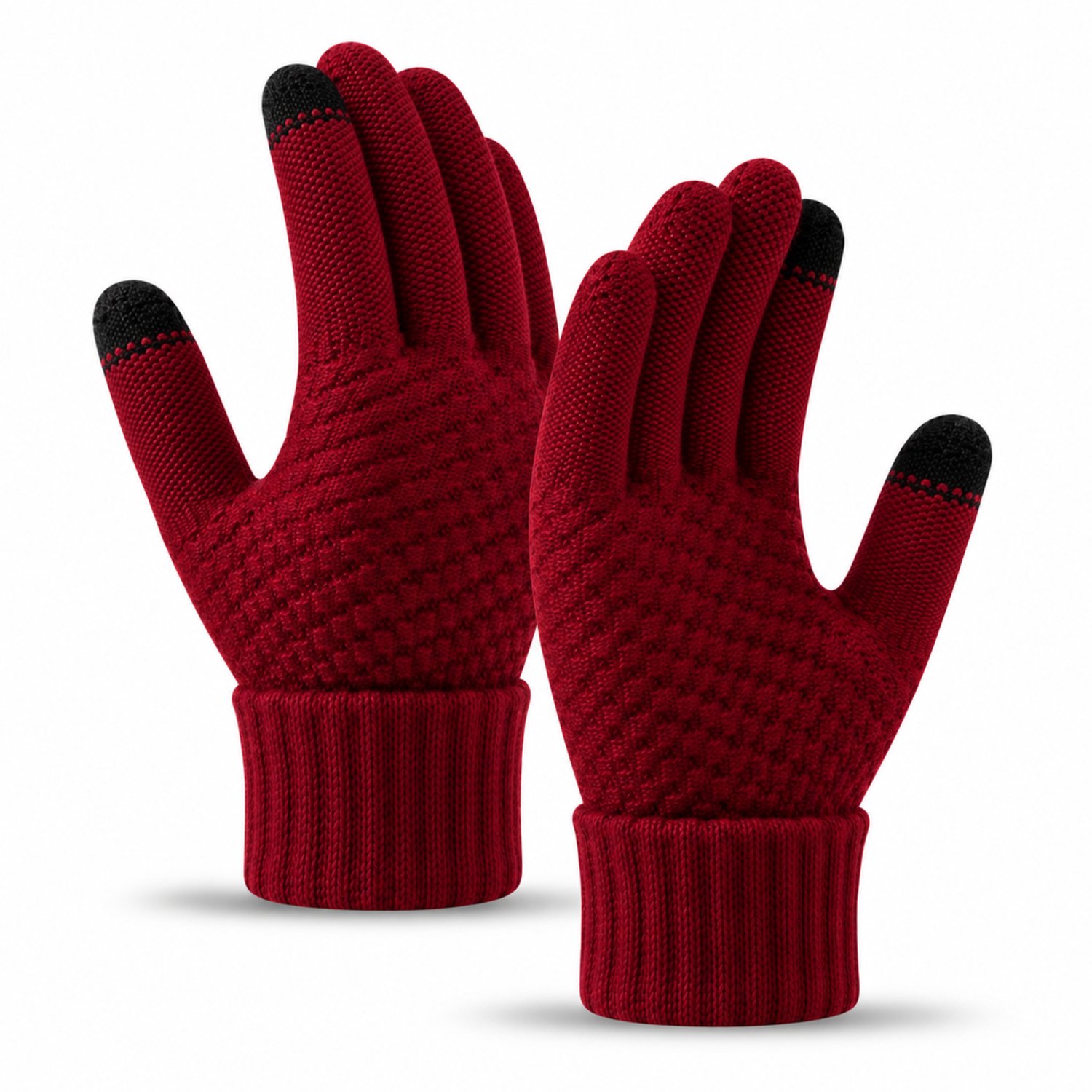 MoodLux Touchscreen Winter Handschoenen - 100% Zachte Acryl - Winddicht - Waterafstotend - Comfortabel One Size - Dames & Heren - Perfecte Pasvorm - Donker Rood