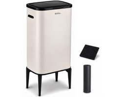 Rilenta Prullenbak op Poten - Met Geurfilter & 60 Liter Vuilniszakken - Vuilnisbak voor Keuken & Kantoor - Afvalbak - Vuilbak & Compostbak - Afvalemmer - Prullenbakken - Licht Beige
