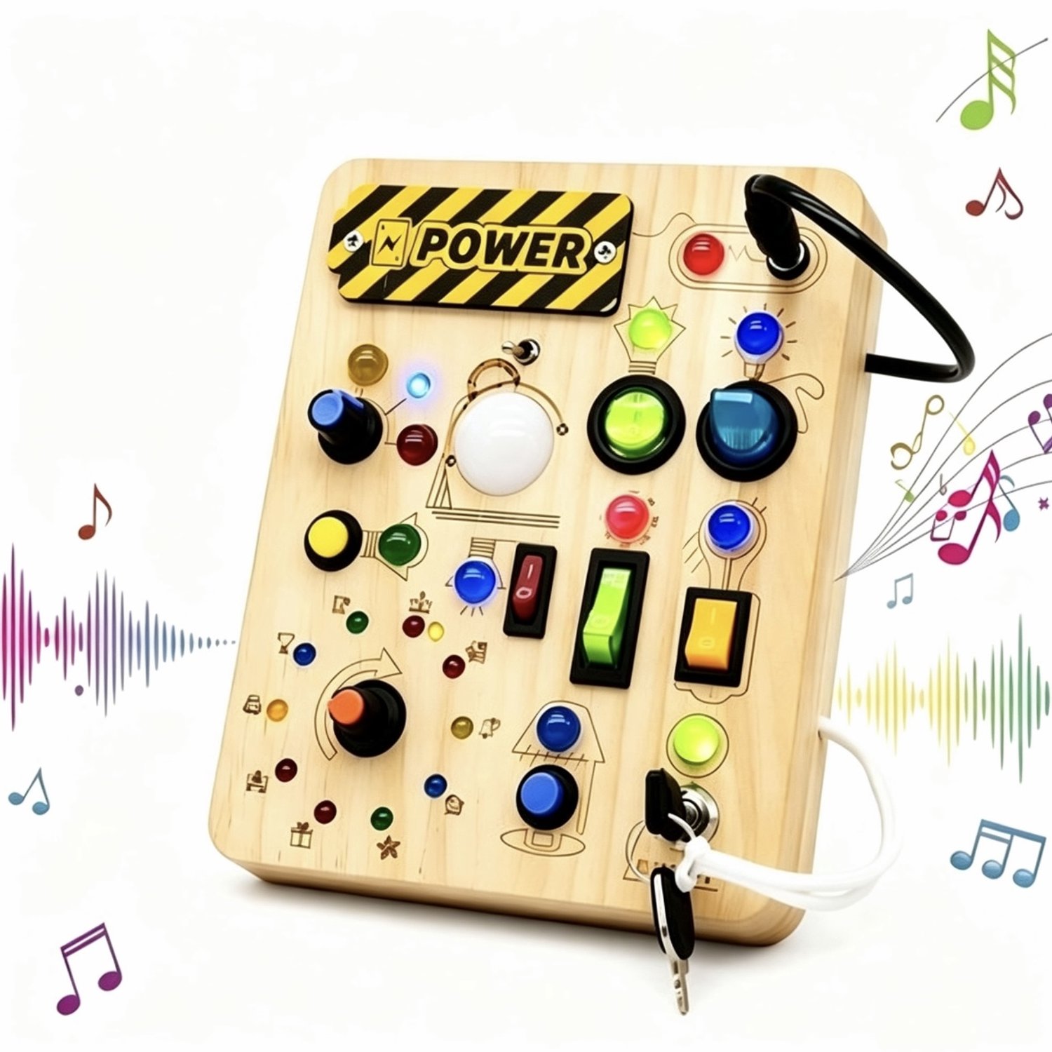 Montessori Busy Board met LED Lichtjes - Houten Activiteitenbord met Schakelaars - Educatief Sensorisch Speelgoed voor Peuters - Motoriek Speelgoed