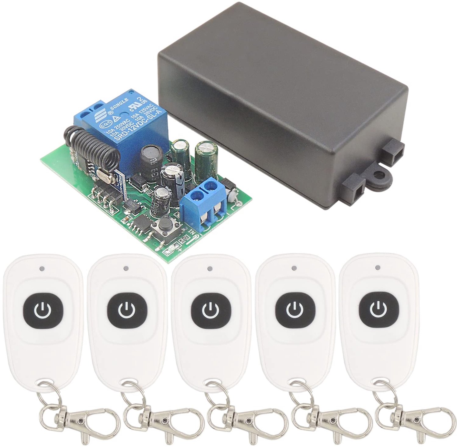 Radiofrequentie Licht Afstandsbediening Schakelaar, 433MHz RF Draadloos AC 220V 240V 110V 1500W Relaisontvanger met zender, schakelmodus Lamp AAN/UIT (met 5 zenders)
