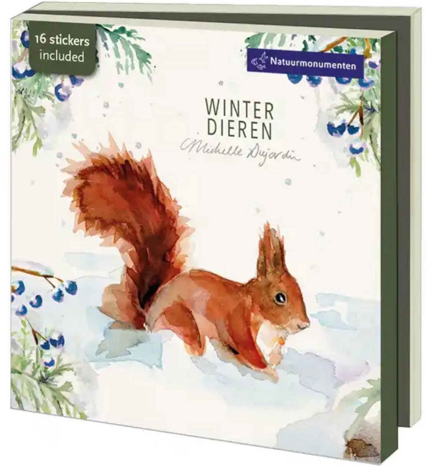 Wenskaarten Kerstkaarten 10x - Kaartenmapje met env, vierkant: Winter Dieren, Michelle Dujardin, Natuurmonumenten - 2x5 motieven