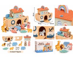 Noah's Houten Ark-Educatieve Houten Speelset met 17 figuren