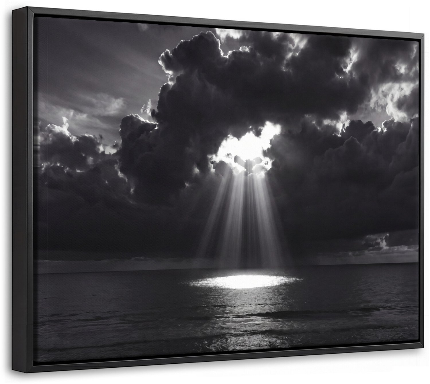 Canvas Schilderij met Baklijst 40x30cm - Licht - Wolken - Zee - Zwart-wit - Natuur - Muurdecoratie woonkamer - Slaapkamer decoratie - Kamer accessoires - Schilderijen op canvas met lijst