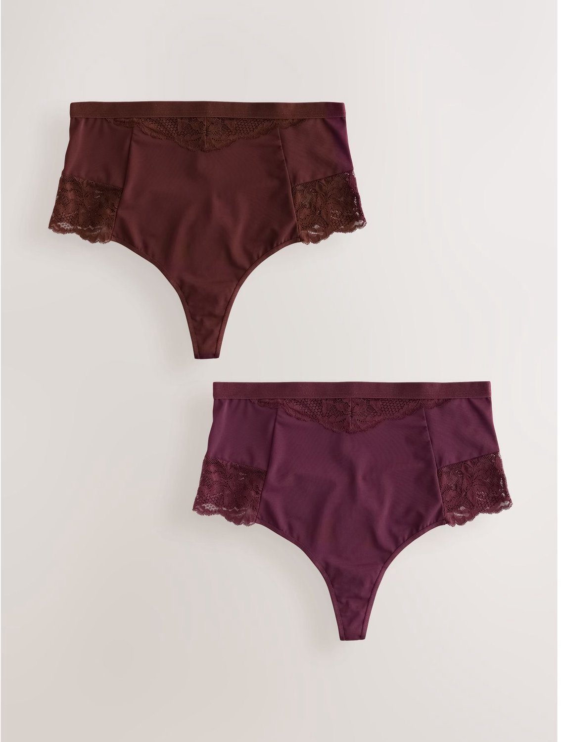 Next Dames - Set van 2 buikcorrigerende, licht vormgevende strings met hoge taille - Paars Plum Purple