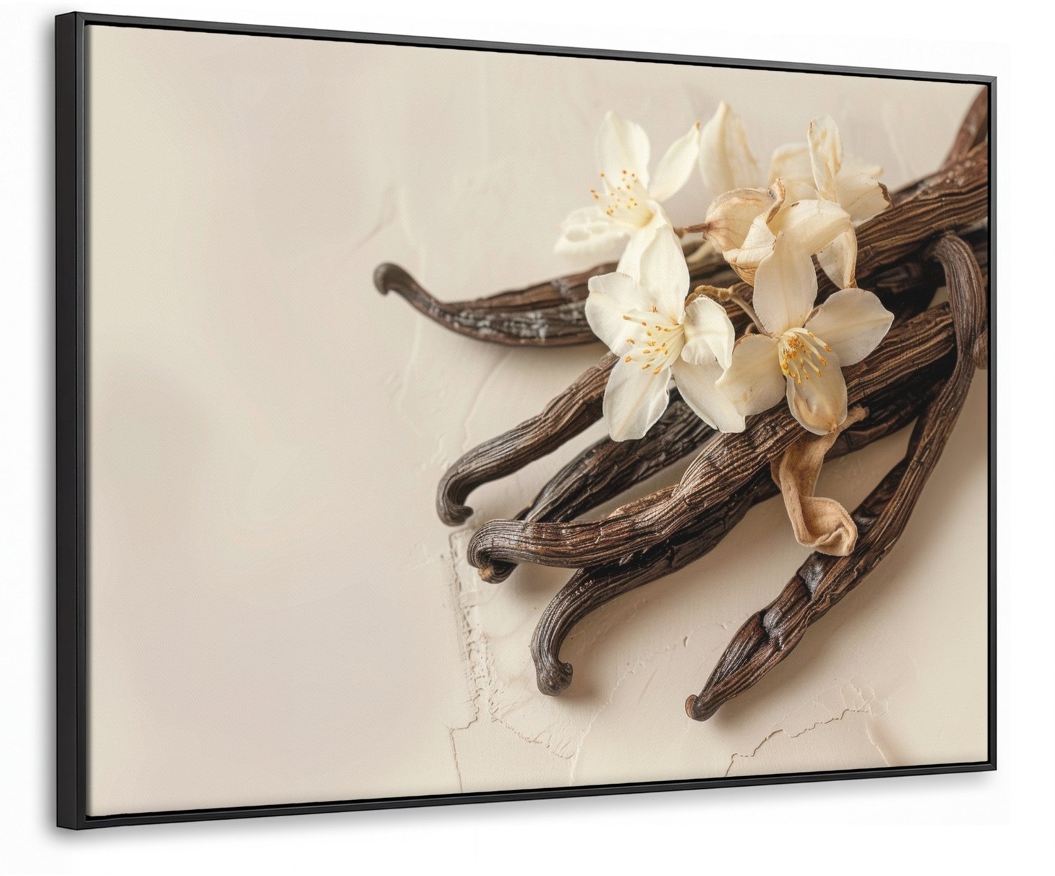 Canvas Schilderij met Baklijst 80x60cm - Vanille - Bloemen - Beige - Muurdecoratie woonkamer - Slaapkamer decoratie - Kamer accessoires - Schilderijen op canvas met lijst
