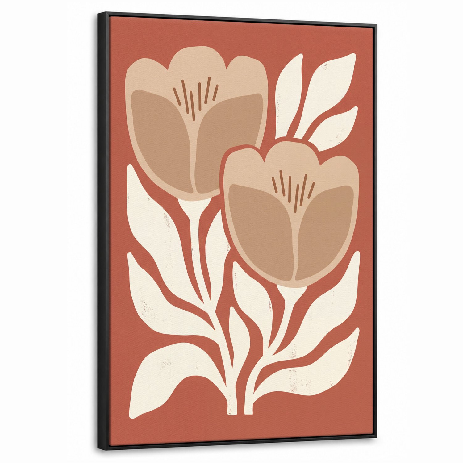 Canvas Schilderij met Baklijst 60x90cm - Bloemen - Abstract - Modern - Beige - Natuur - Muurdecoratie woonkamer - Slaapkamer decoratie - Kamer accessoires - Schilderijen op canvas met lijst