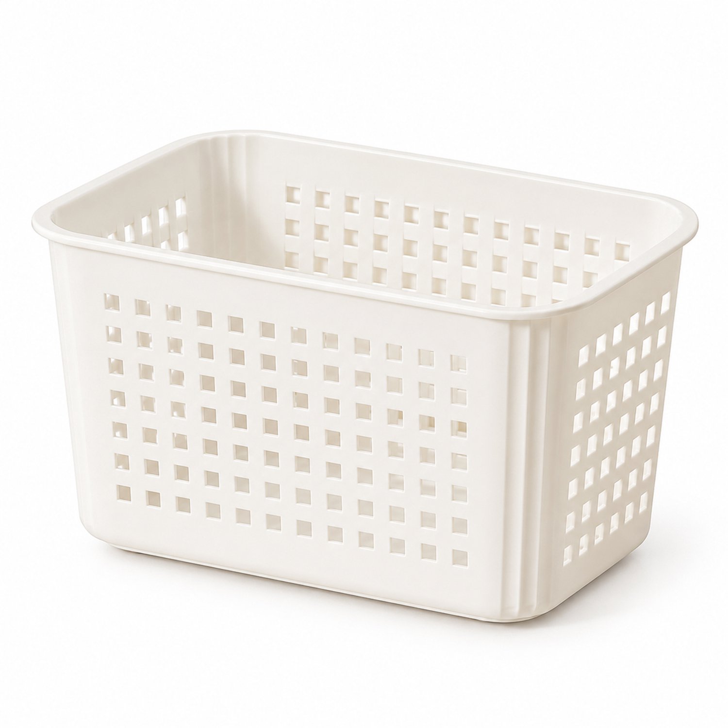 Witte opbergmand klein, 22,5 x 16,5 x 12 cm, opengewerkt voor speelgoed en losse spullen