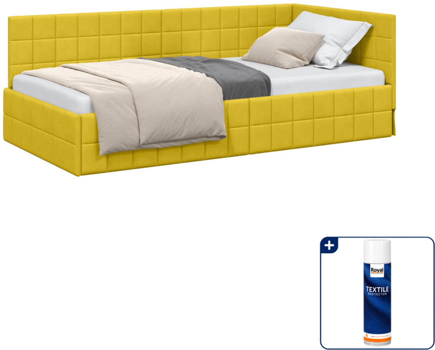 vidaXL hoekbedframe - 100 x 200 cm - fluweel - geel - Inclusief textielbeschermer 500 ml