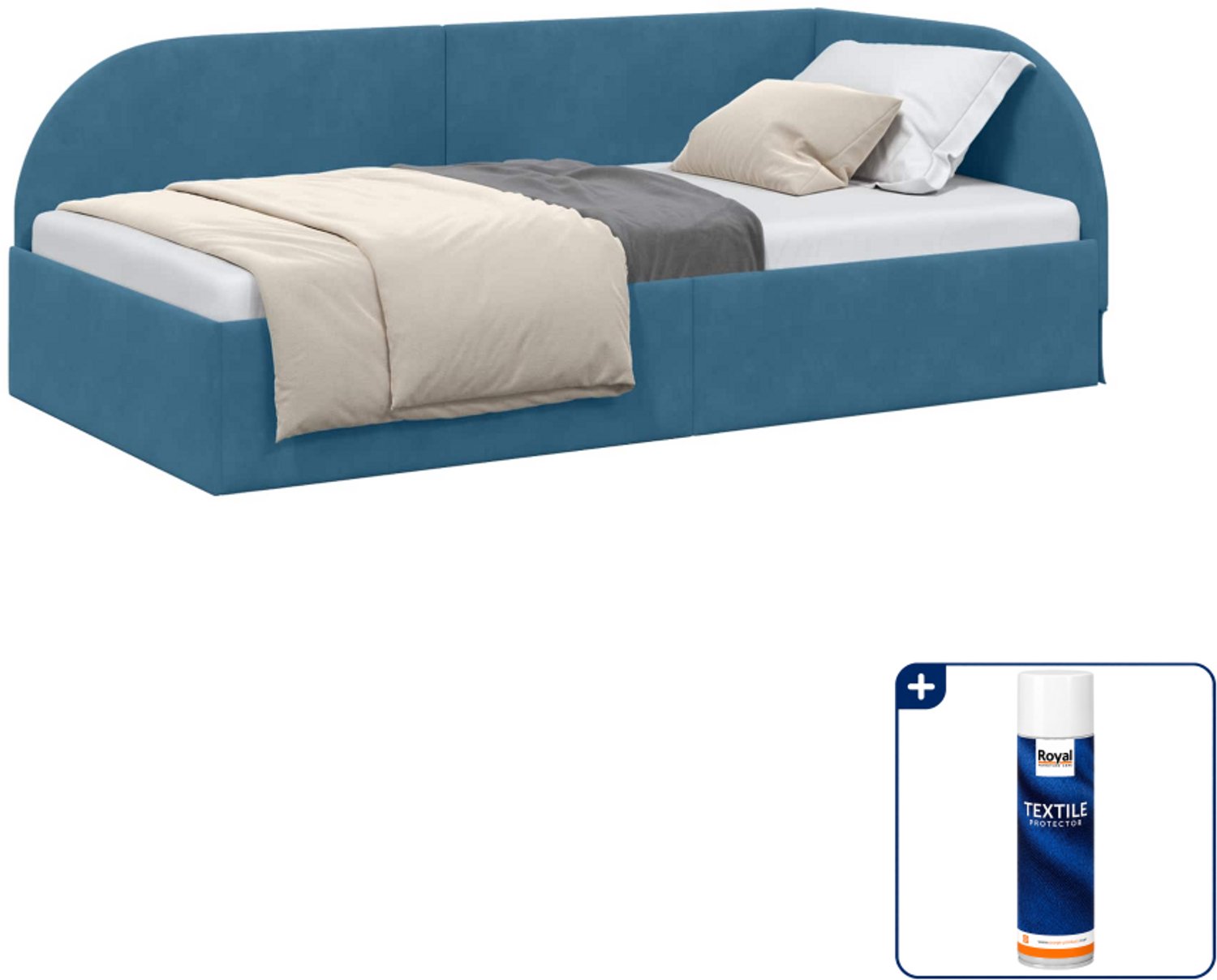 vidaXL hoekbedframe - 90 x 190 cm - fluweel - blauw - Inclusief textielbeschermer 500 ml