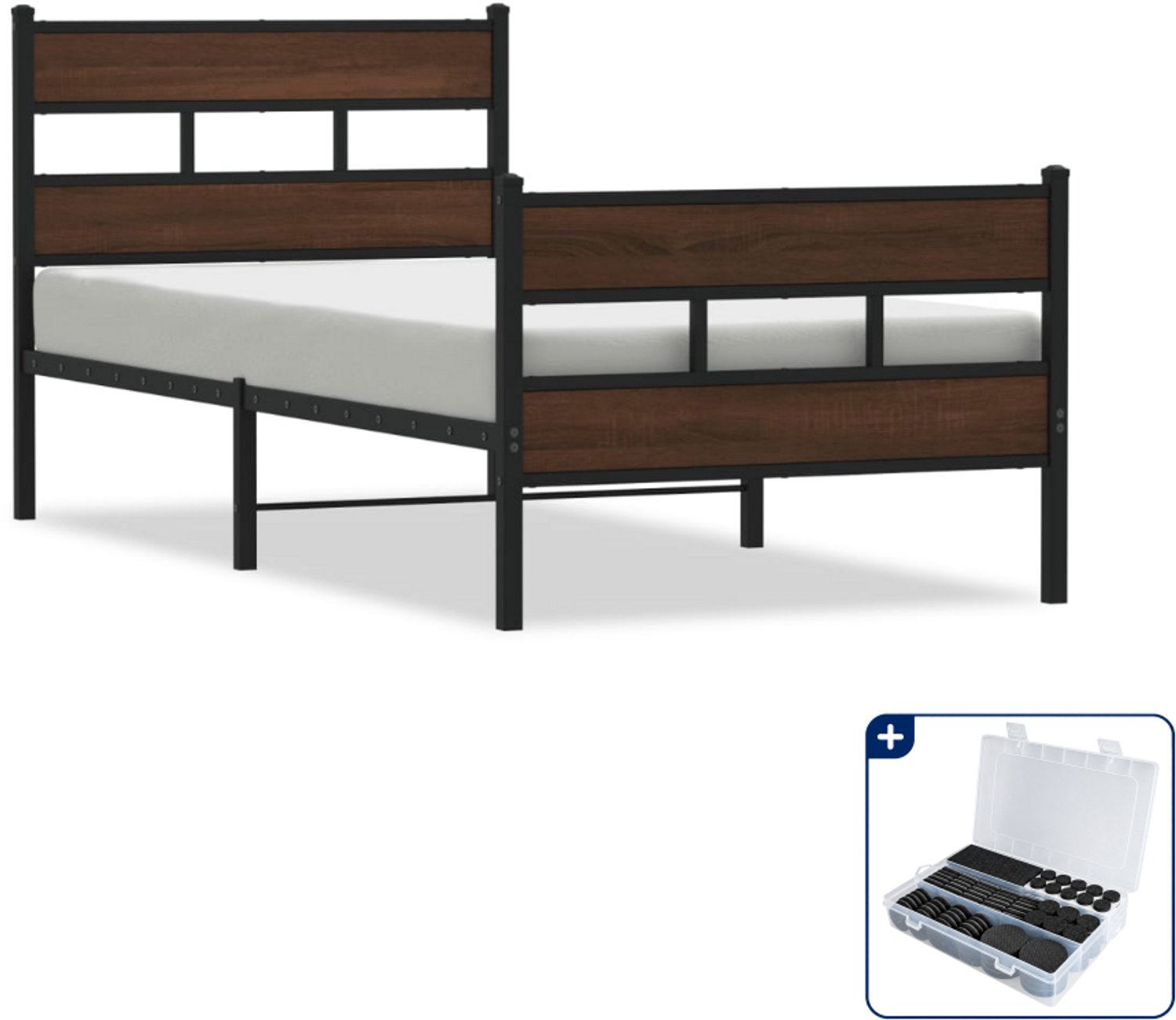 vidaXL bedframe - 90 x 190 cm - staal en bewerkt hout - bruineiken - Inclusief antikrasvilt 177-delig