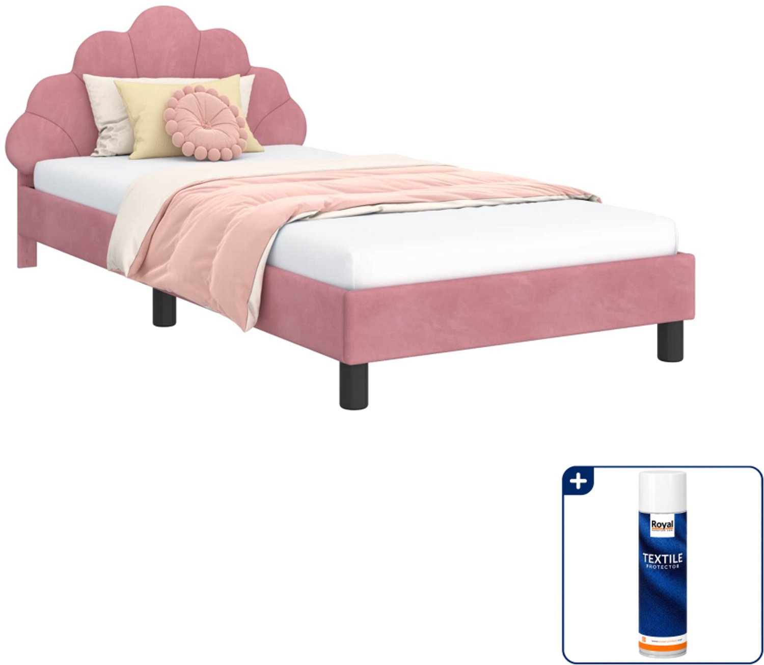 vidaXL kinderbedframe - 80 x 200 cm - fluweel - roze - Inclusief textielbeschermer 500 ml