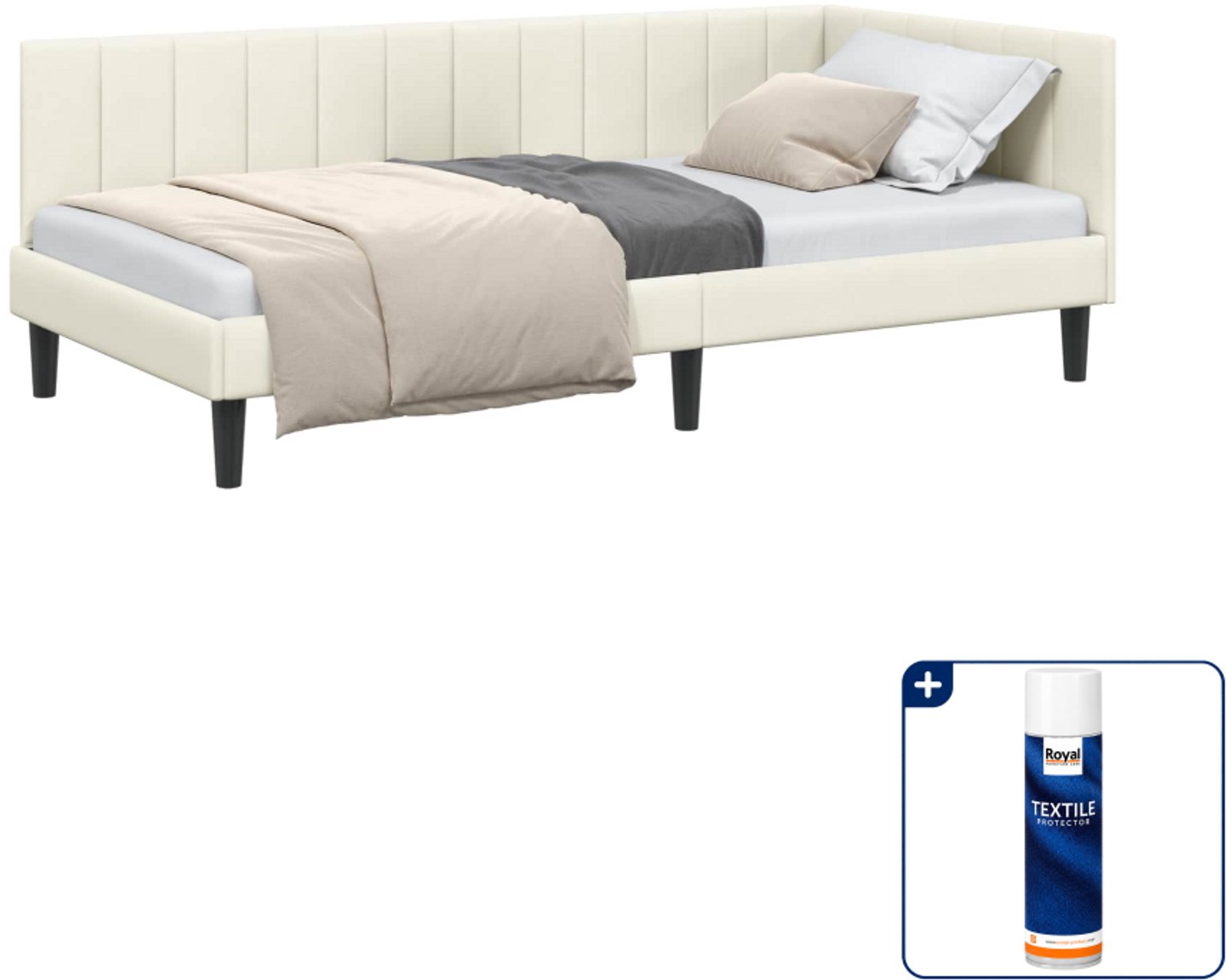 vidaXL hoekbedframe - 90 x 200 cm - fluweel - crème - Inclusief textielbeschermer 500 ml