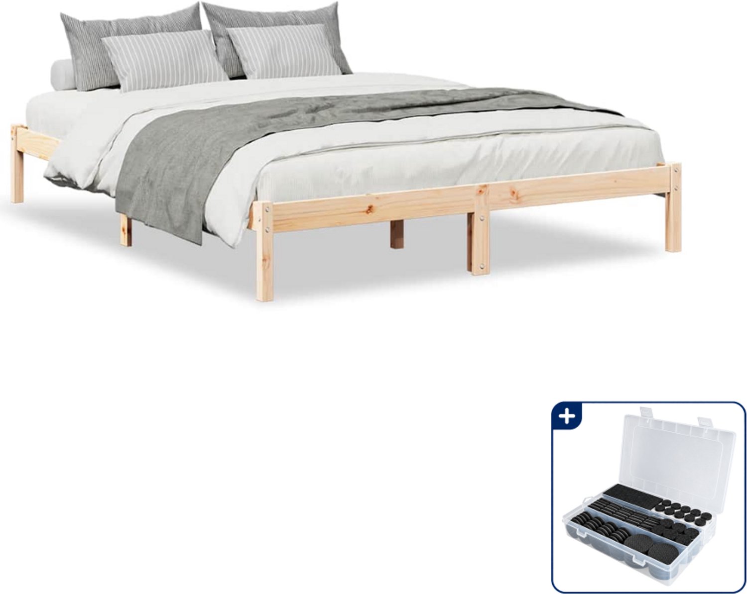 vidaXL bedframe - Small double - 140 x 210 cm - massief grenenhout - Inclusief antikrasvilt 177-delig Bruin
