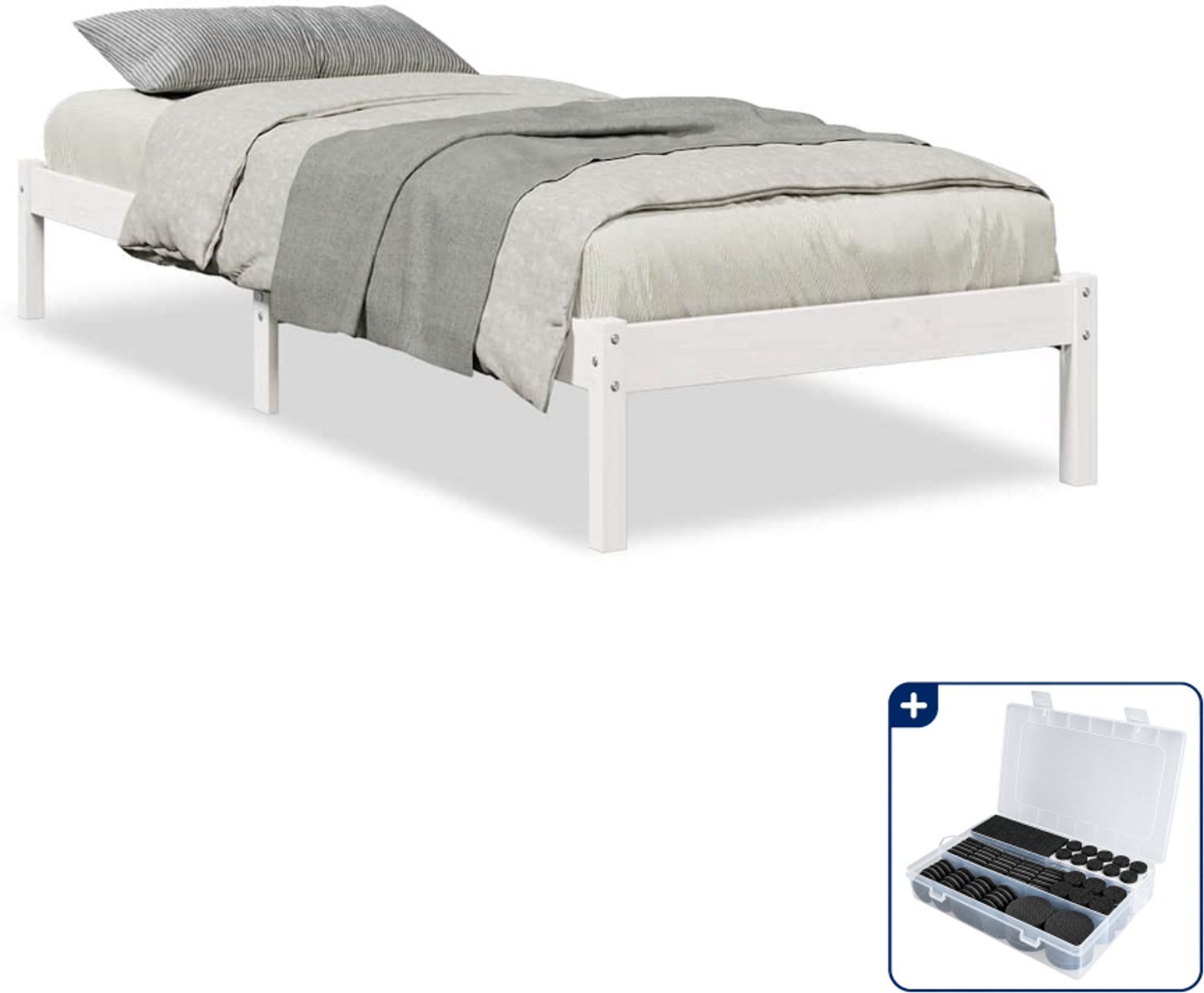 vidaXL bedframe - 80 x 220 cm - massief grenenhout - wit - Inclusief antikrasvilt 177-delig