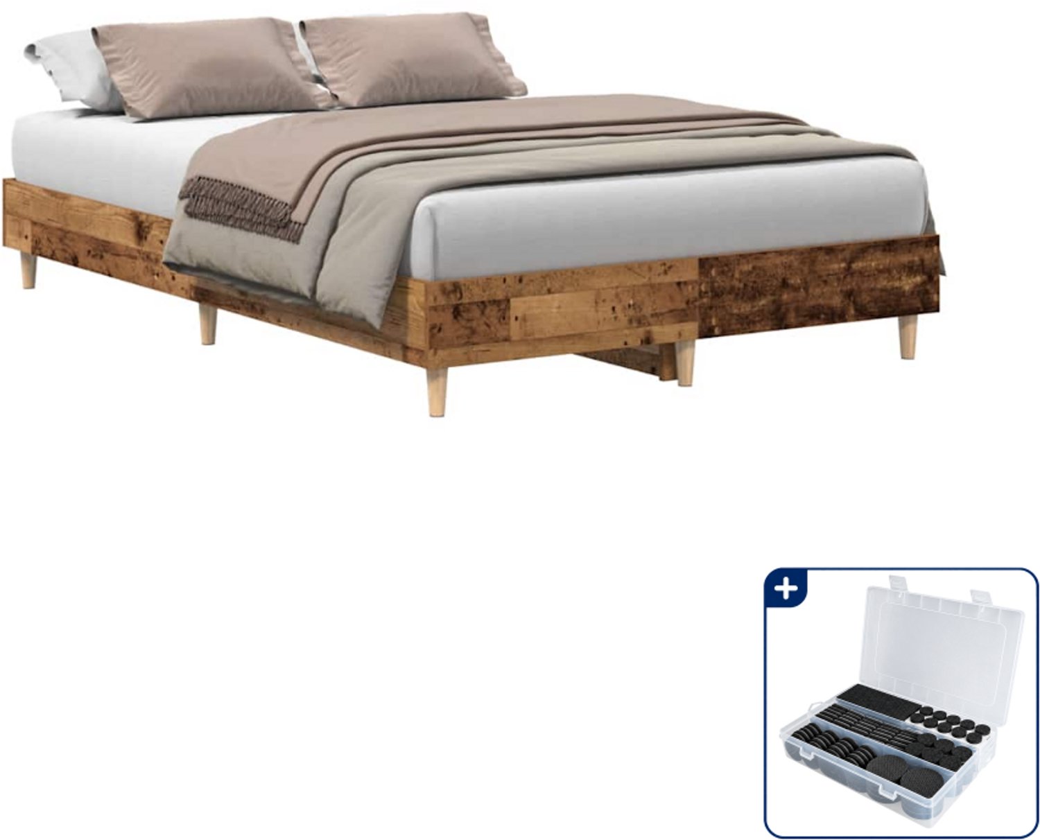 vidaXL bedframe - 120 x 200 cm - bewerkt hout - oud hout - Inclusief antikrasvilt 177-delig Bruin