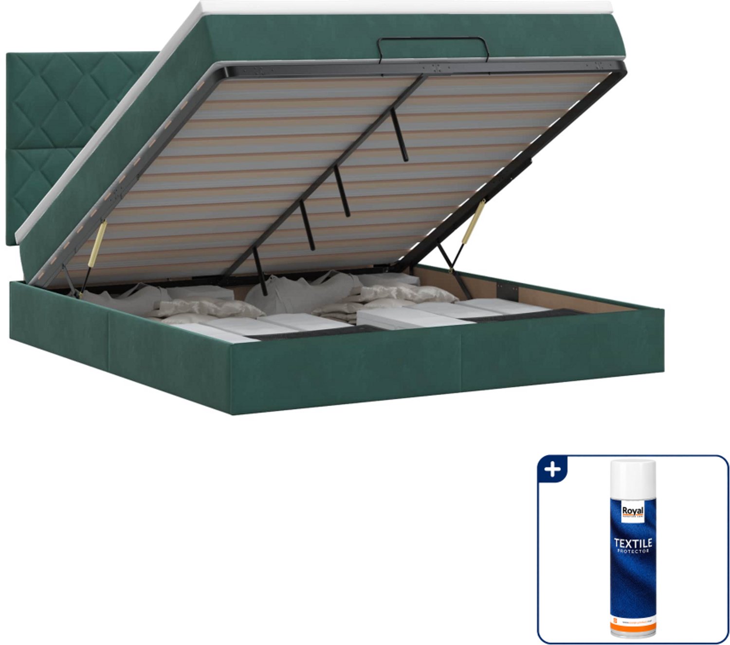 vidaXL queensize ottoman bed met matras - 160 x 200 cm - donkergroen - Inclusief textielbeschermer 500 ml