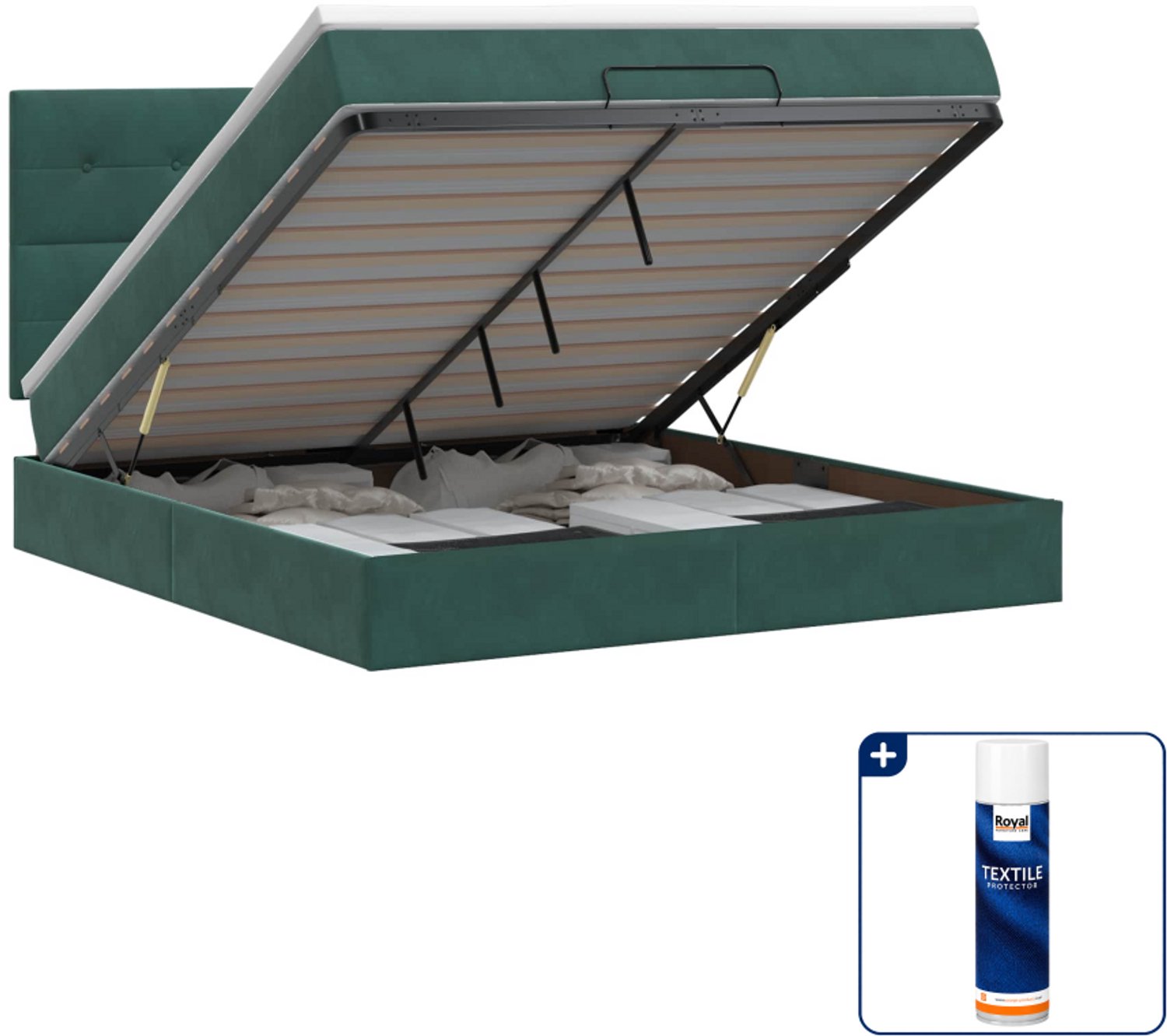 vidaXL Queensize ottoman bed met matras - 160 x 200 cm - fluweel - donkergroen - Inclusief textielbeschermer 500 ml