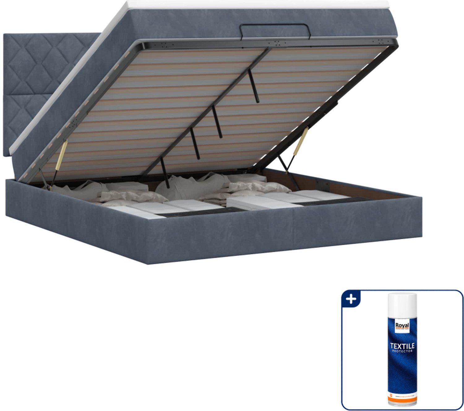 vidaXL ottoman bed met matras - 140 x 190 cm - fluweel - donkergrijs - Inclusief textielbeschermer 500 ml Donker Grijn