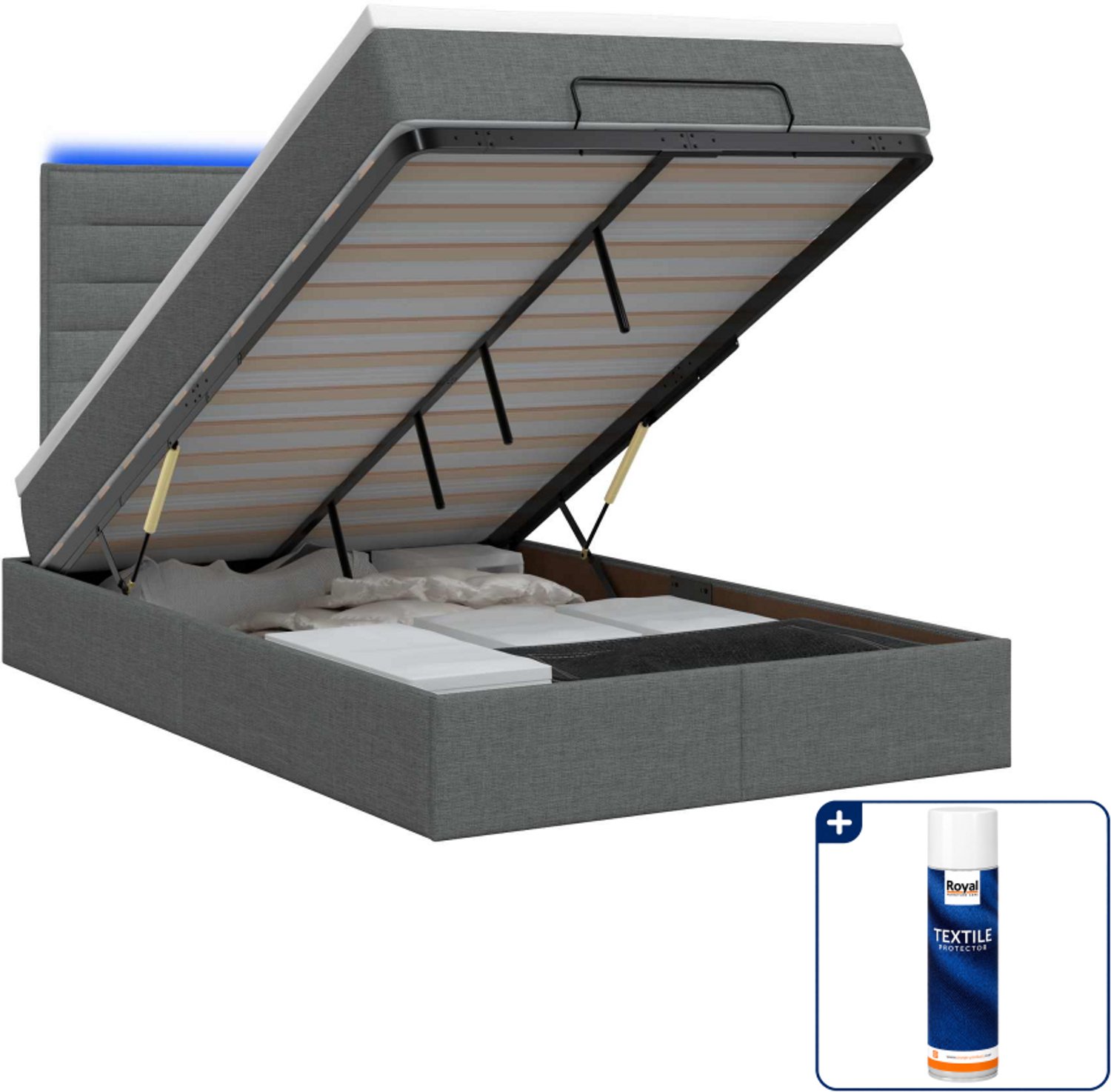 vidaXL ottoman bed - 120 x 200 cm - donkergrijs - Inclusief textielbeschermer 500 ml